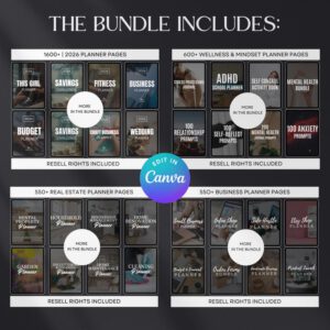 7500+ Digital Planner Pages Bundle | Editable Canva Templates | PLR & MRR Resell Rights